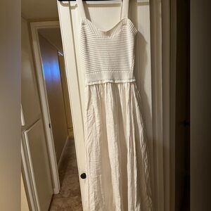 Elegant White Knit Top Midi Dress